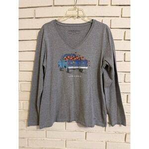 Life is Good  Long Sleeve Tee Womens Size Large Grey, Love Pick Up Truck